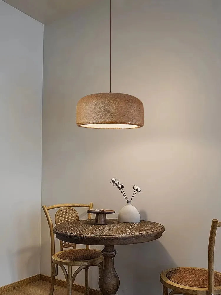 Textured beige nordic led pendant lamp with warm diffused glow, ideal for bar and restaurant minimalist lighting