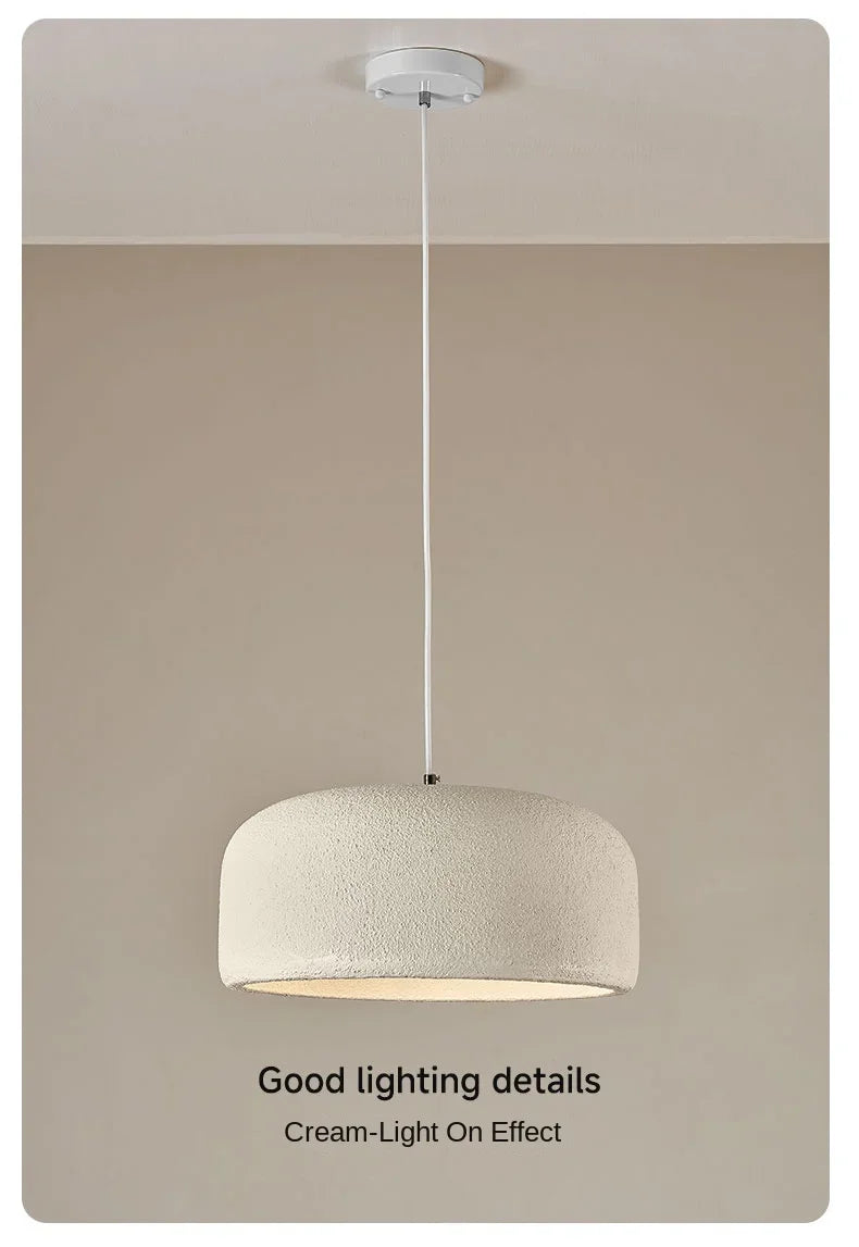 Cream-colored textured led pendant lamp with white ceiling mount and cord for nordic bar restaurant lighting