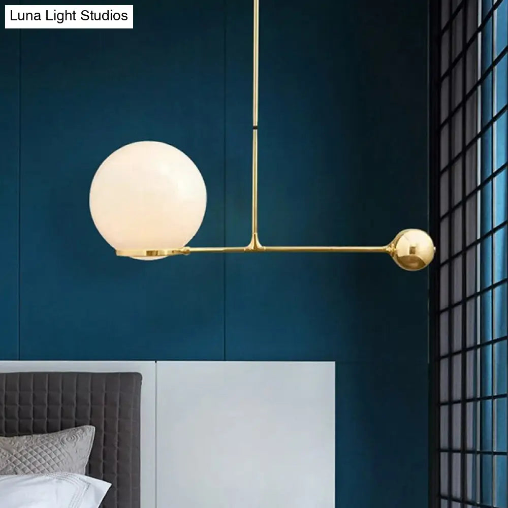 Nordic Beige Glass Globe Pendant Light: Elegant 1-Head Gold Hanging Fixture for Bedroom