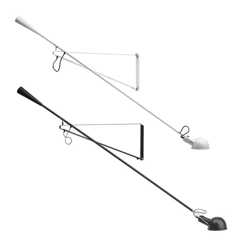 Nordic black adjustable long arm wall lamp with sleek minimalist design in white and black finishes for bedroom lighting