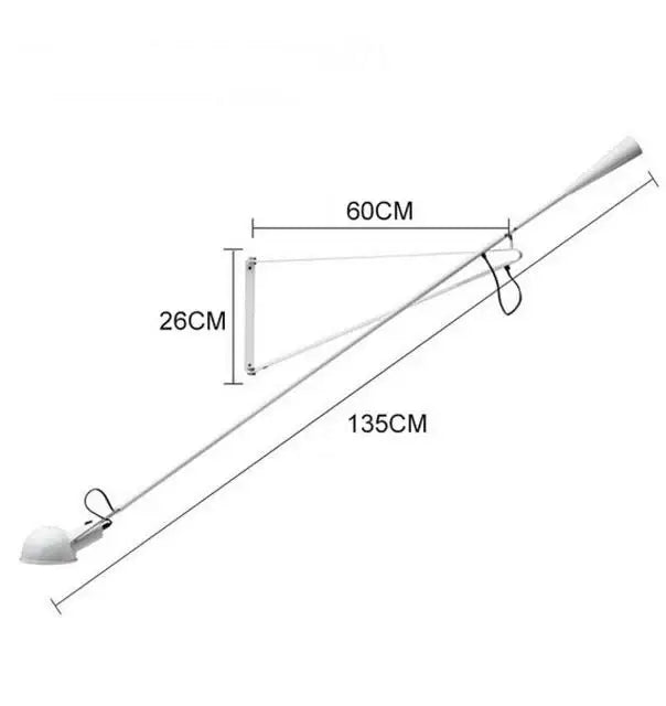 Nordic black wall lamp with an adjustable long arm and two adjustable light heads for bedroom lighting