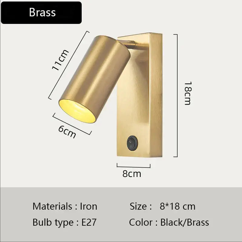 Nordic black brass wall sconce with brass finish, cylindrical spotlight head, and rectangular base wall lamp by decorbites black brass