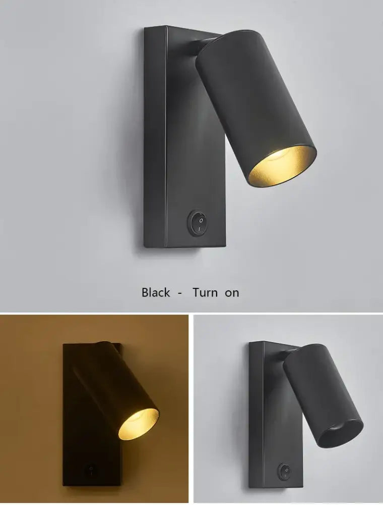 Nordic black brass wall sconce wall lamp with black matte finish and warm-toned cylindrical spotlight head for bedroom decor