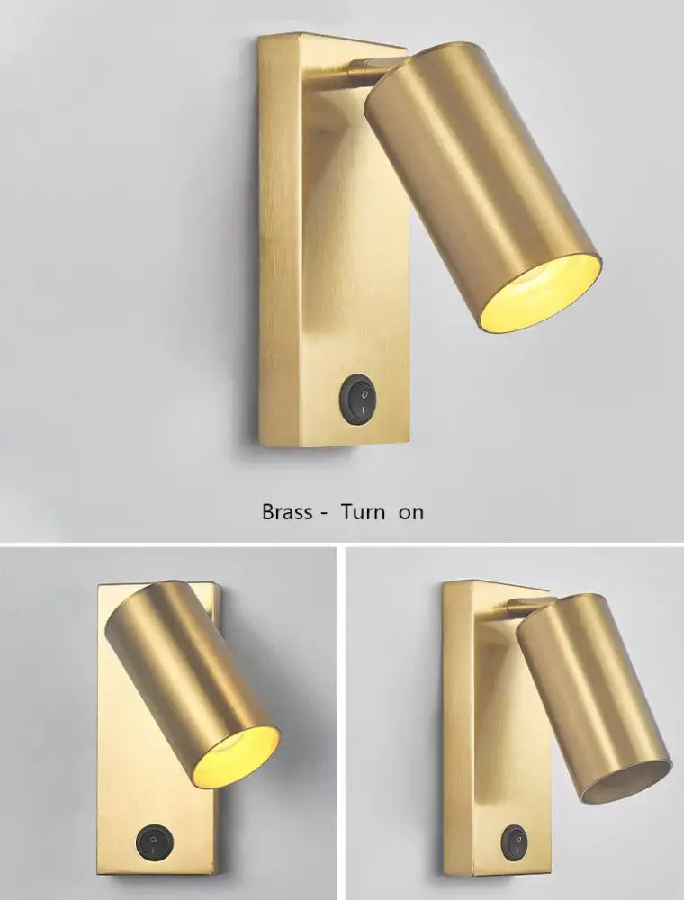 Nordic black brass wall sconce featuring a brass wall lamp with a cylindrical adjustable head and brushed metallic finish by decorbites black brass