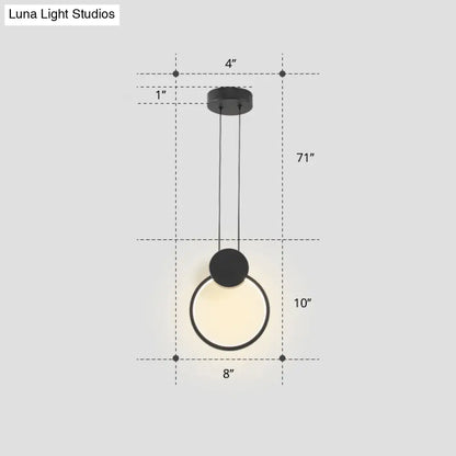 Nordic Black Circular LED Suspension Lamp - Stylish Bedroom Lighting Fixture