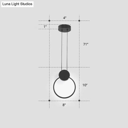 Nordic Black Circular LED Suspension Lamp - Stylish Bedroom Lighting Fixture