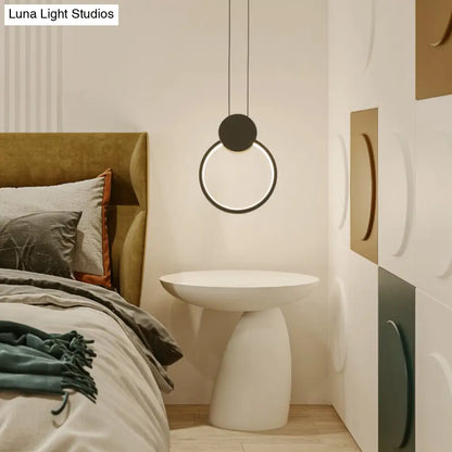 Nordic Black Circular LED Suspension Lamp - Stylish Bedroom Lighting Fixture