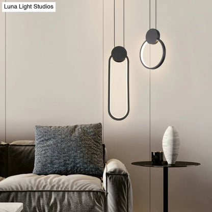 Nordic Black Circular LED Suspension Lamp - Stylish Bedroom Lighting Fixture