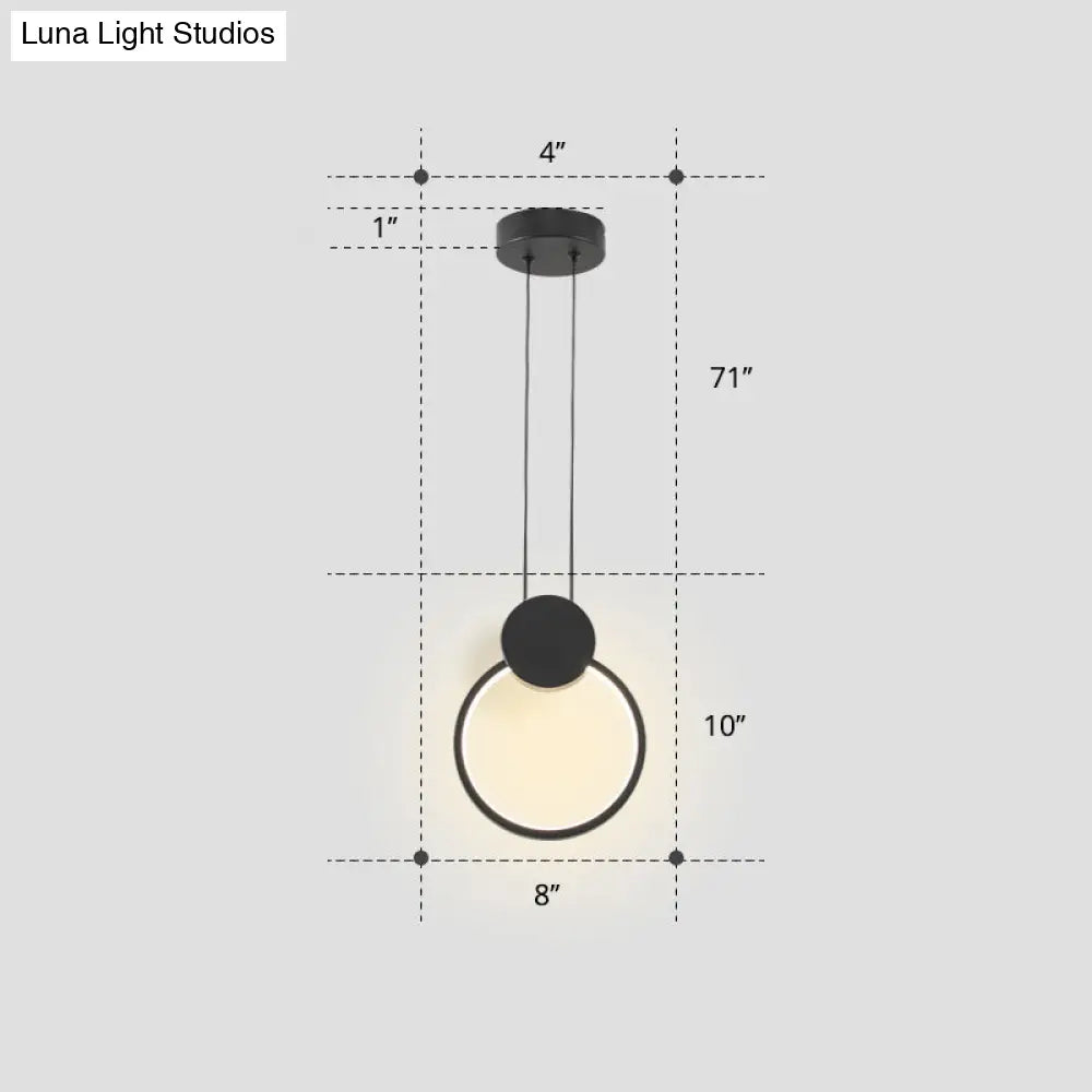 Nordic Black Circular LED Suspension Lamp - Stylish Bedroom Lighting Fixture