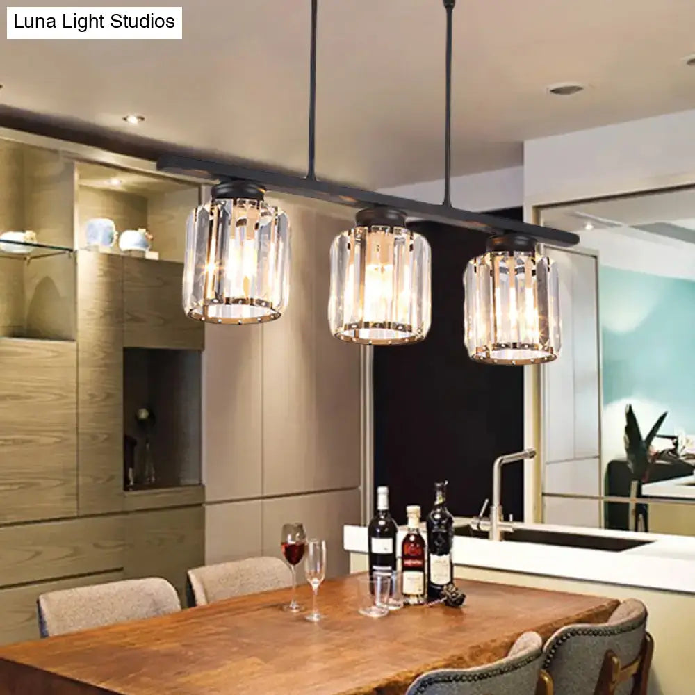 Modern black metal bar pendant light with three clear glass cylinder shades for living room bulb base 220v-240v