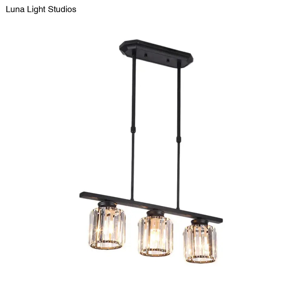 DecorBites Nordic black metal pendant light with three cylindrical crystal glass shades for living room 220v-240v e12 e14