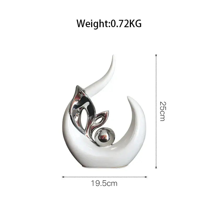 White ceramic figurine with silver accents and reflective sphere nordic ceramic figurine for living room decor