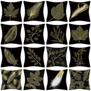 Black cushion covers with intricate golden leaves pillow and feather designs for Nordic living room decor