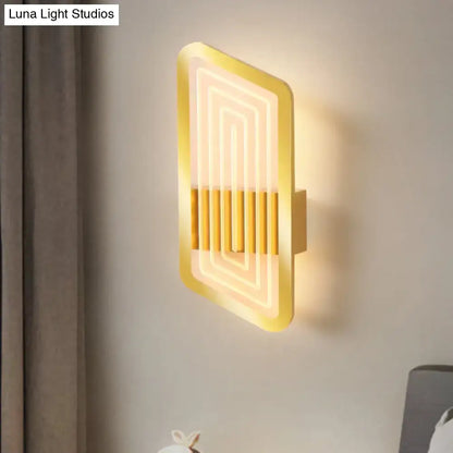 Gold-finished rectangular nordic wall light fixture with neon-style concentric rectangles for living room 110v-120v 220v-240v