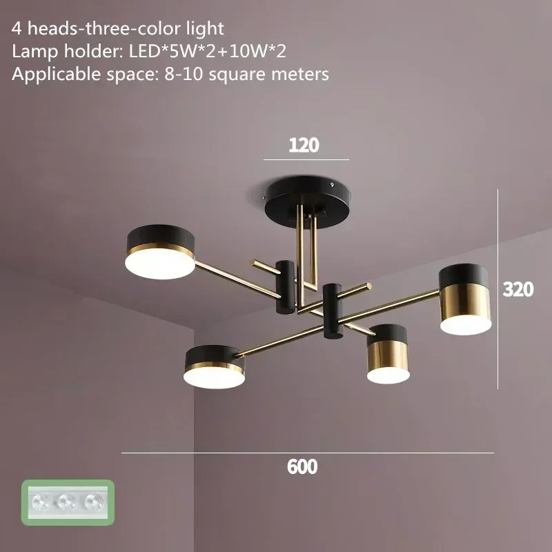 Nordic Black Gold Pendant Light for Home Decor - 4 heads-A / 3-colors - Chandelier