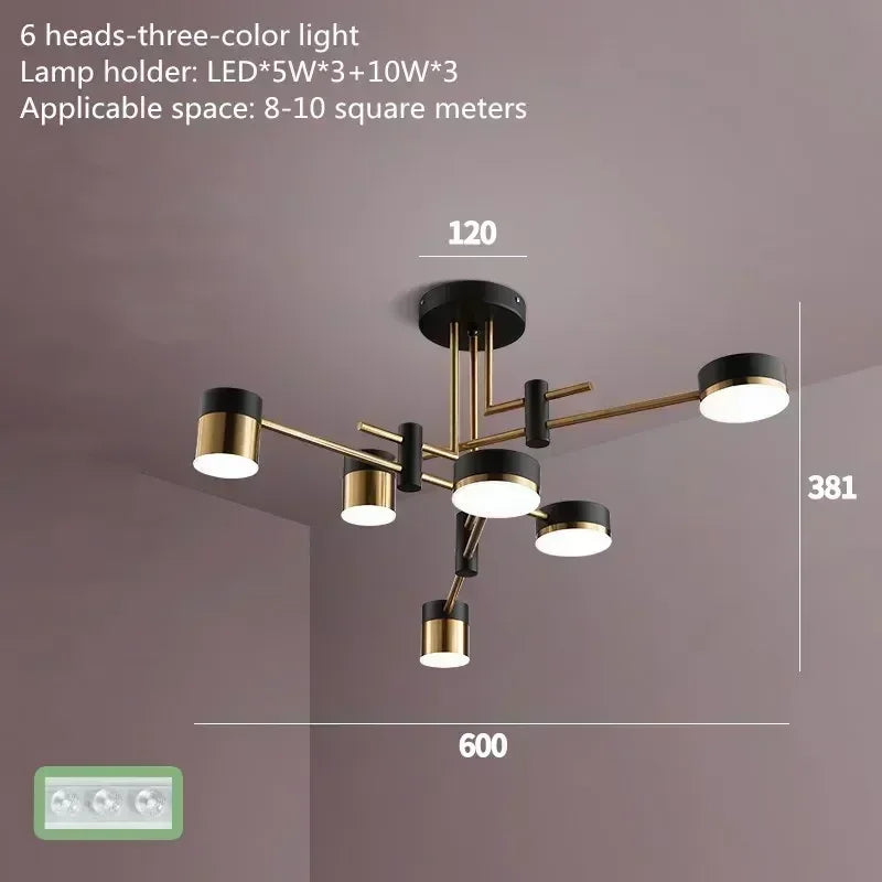 Nordic Black Gold Pendant Light for Home Decor - 6 heads-A / 3-colors - Chandelier