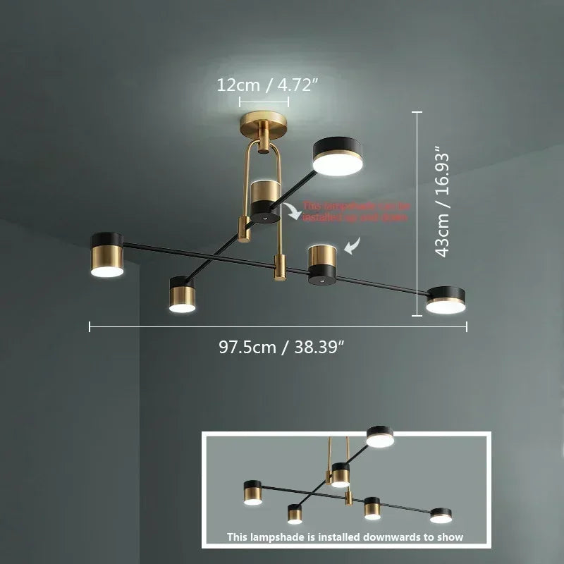 Nordic Black Gold Pendant Light for Home Decor - 6 heads-B / 3-colors - Chandelier