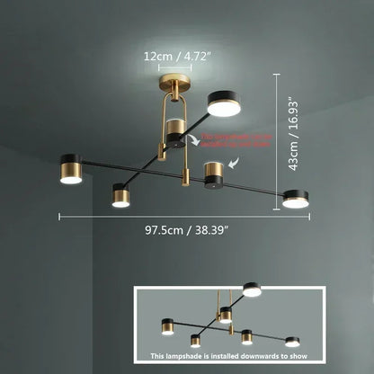 Nordic Black Gold Pendant Light for Home Decor - 6 heads-B / 3-colors - Chandelier