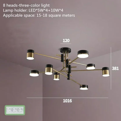 Nordic Black Gold Pendant Light for Home Decor - 8 heads-A / 3-colors - Chandelier