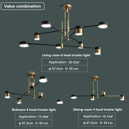 Nordic Black Gold Pendant Light for Home Decor - 8 heads-B / 3-colors - Chandelier