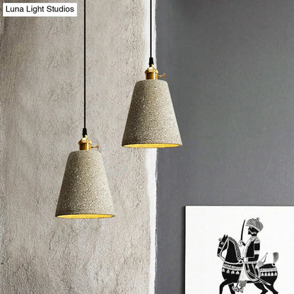 Nordic Black/Grey Pendant Hanging Light with Cement Shade and Rotary Switch - Single Bedside Drop Design