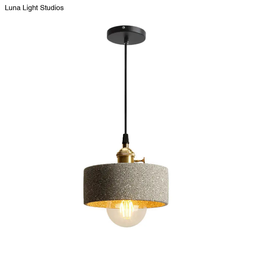 Nordic Black/Grey Pendant Hanging Light with Cement Shade and Rotary Switch - Single Bedside Drop Design