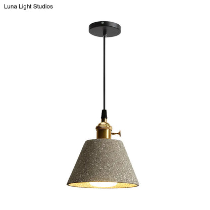 Nordic Black/Grey Pendant Hanging Light with Cement Shade and Rotary Switch - Single Bedside Drop Design