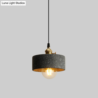 Nordic Black/Grey Pendant Hanging Light with Cement Shade and Rotary Switch - Single Bedside Drop Design