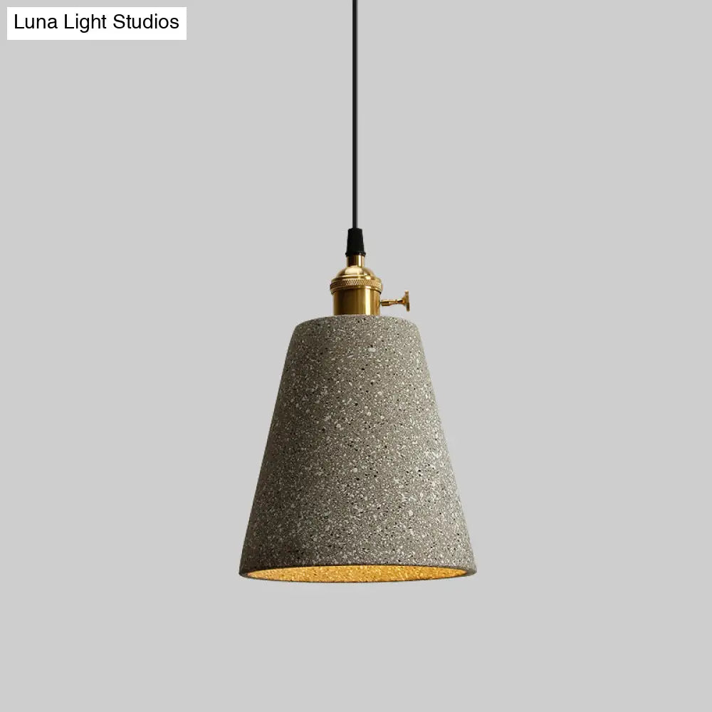 Nordic Black/Grey Pendant Hanging Light with Cement Shade and Rotary Switch - Single Bedside Drop Design