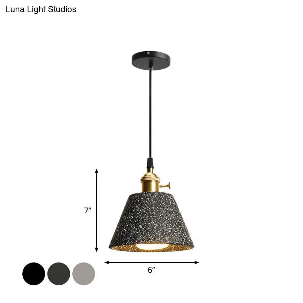 Nordic Black/Grey Pendant Hanging Light with Cement Shade and Rotary Switch - Single Bedside Drop Design