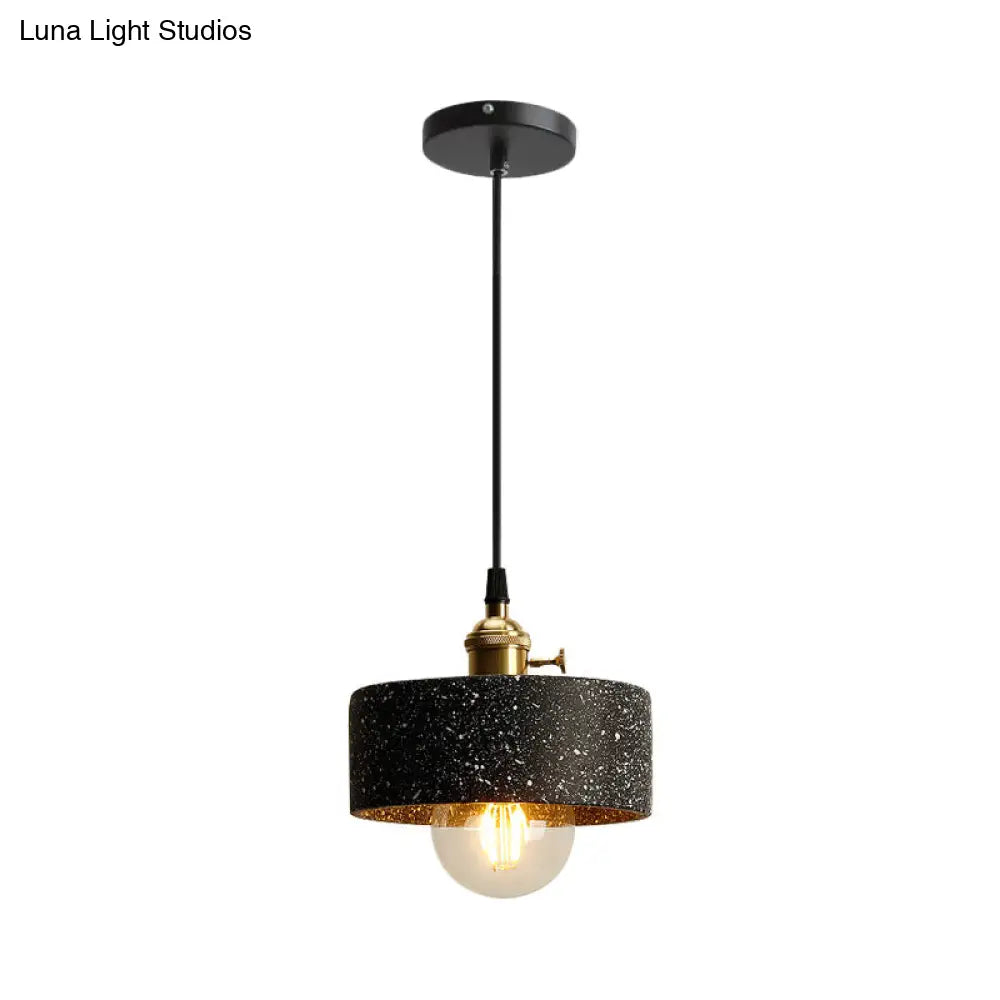 Nordic Black/Grey Pendant Hanging Light with Cement Shade and Rotary Switch - Single Bedside Drop Design