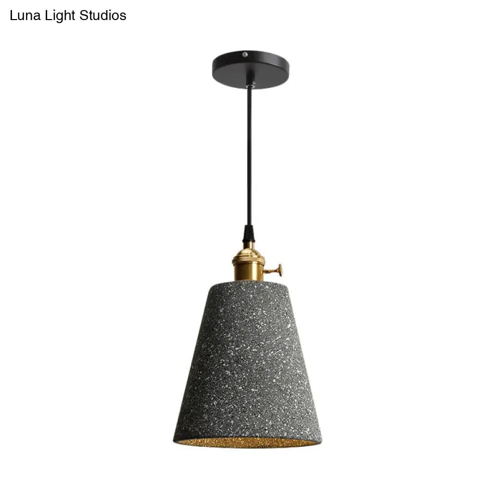 Nordic Black/Grey Pendant Hanging Light with Cement Shade and Rotary Switch - Single Bedside Drop Design