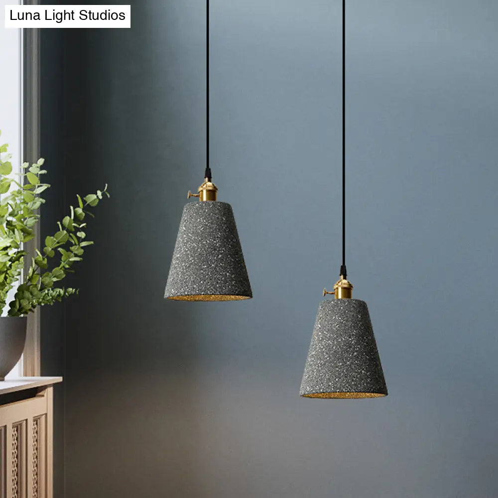 Nordic Black/Grey Pendant Hanging Light with Cement Shade and Rotary Switch - Single Bedside Drop Design