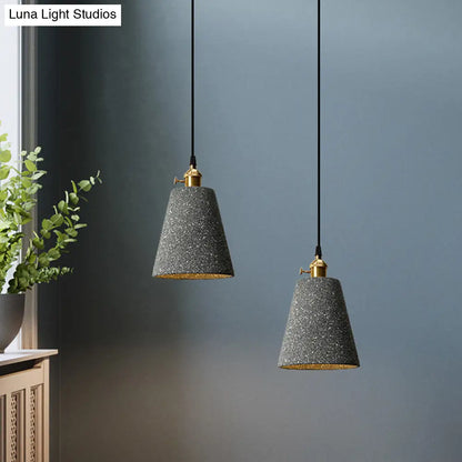 Nordic Black/Grey Pendant Hanging Light with Cement Shade and Rotary Switch - Single Bedside Drop Design