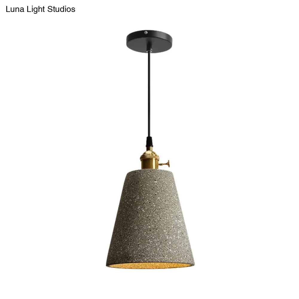 Nordic Black/Grey Pendant Hanging Light with Cement Shade and Rotary Switch - Single Bedside Drop Design