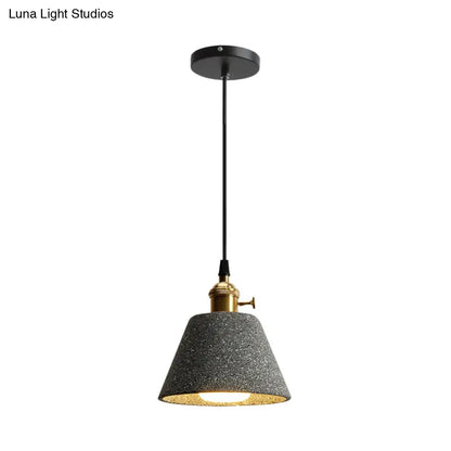 Nordic Black/Grey Pendant Hanging Light with Cement Shade and Rotary Switch - Single Bedside Drop Design