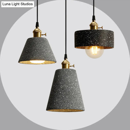 Nordic Black/Grey Pendant Hanging Light with Cement Shade and Rotary Switch - Single Bedside Drop Design