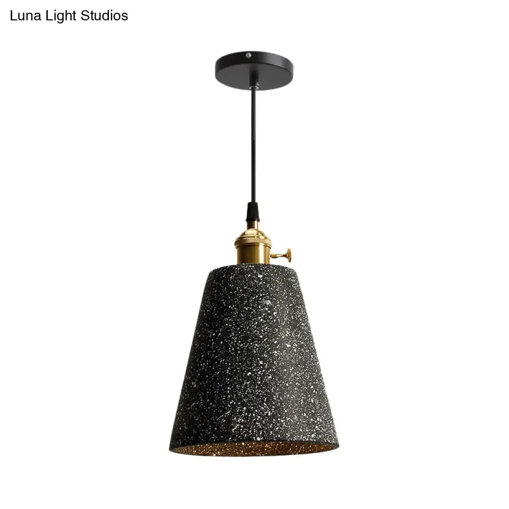 Nordic Black/Grey Pendant Hanging Light with Cement Shade and Rotary Switch - Single Bedside Drop Design