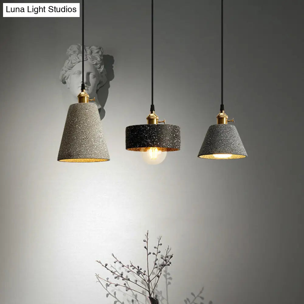 Nordic Black/Grey Pendant Hanging Light with Cement Shade and Rotary Switch - Single Bedside Drop Design