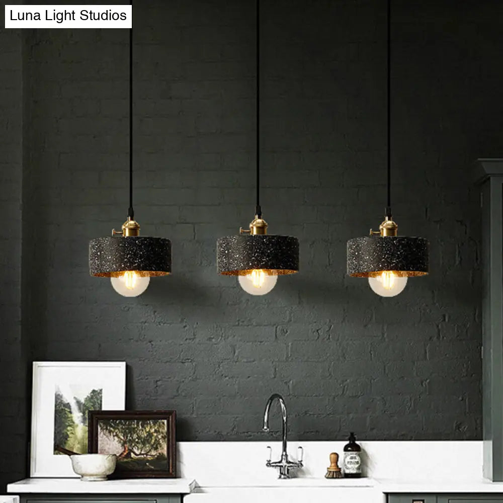 Nordic Black/Grey Pendant Hanging Light with Cement Shade and Rotary Switch - Single Bedside Drop Design