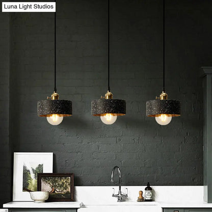 Nordic Black/Grey Pendant Hanging Light with Cement Shade and Rotary Switch - Single Bedside Drop Design