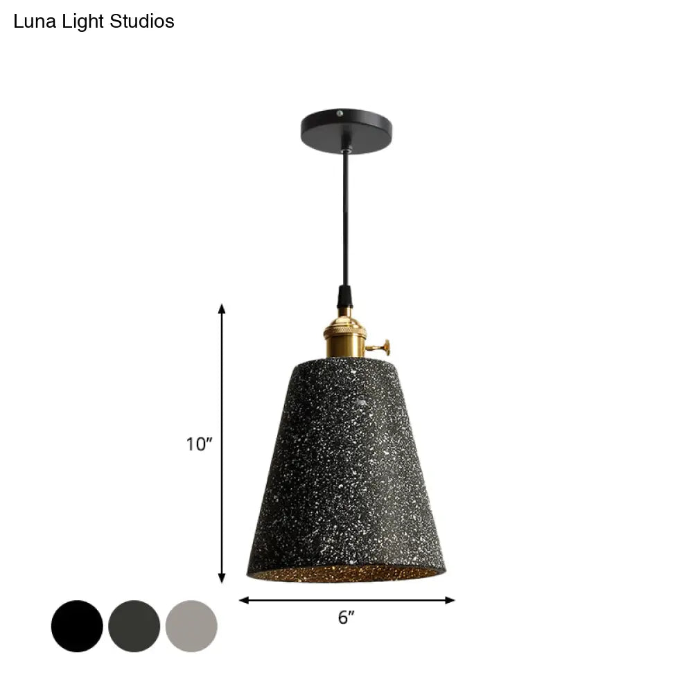 Nordic Black/Grey Pendant Hanging Light with Cement Shade and Rotary Switch - Single Bedside Drop Design