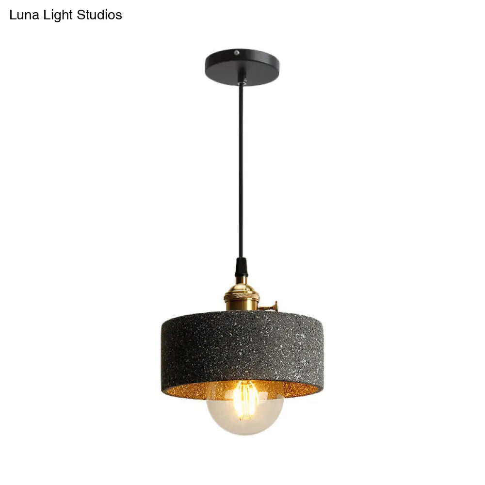 Nordic Black/Grey Pendant Hanging Light with Cement Shade and Rotary Switch - Single Bedside Drop Design