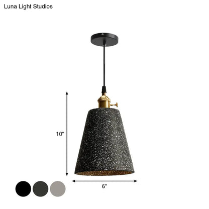 Nordic Black/Grey Pendant Hanging Light with Cement Shade and Rotary Switch - Single Bedside Drop Design