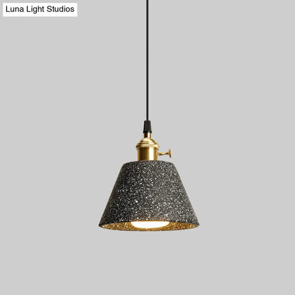 Nordic Black/Grey Pendant Hanging Light with Cement Shade and Rotary Switch - Single Bedside Drop Design