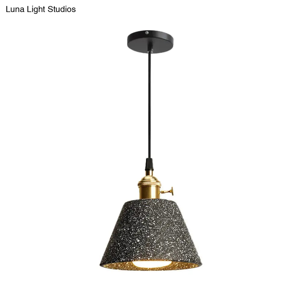 Nordic Black/Grey Pendant Hanging Light with Cement Shade and Rotary Switch - Single Bedside Drop Design