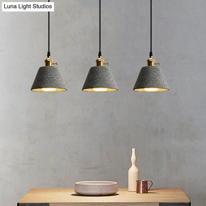 Nordic Black/Grey Pendant Hanging Light with Cement Shade and Rotary Switch - Single Bedside Drop Design