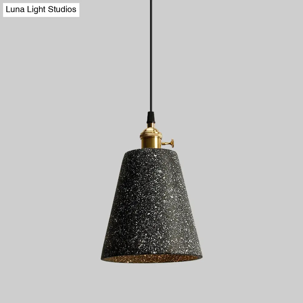 Nordic Black/Grey Pendant Hanging Light with Cement Shade and Rotary Switch - Single Bedside Drop Design