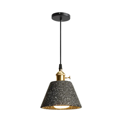 Nordic Black/Grey Pendant Hanging Light with Cement Shade and Rotary Switch - Single Bedside Drop Design