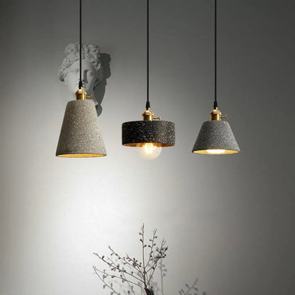 Nordic Black/Grey Pendant Hanging Light with Cement Shade and Rotary Switch - Single Bedside Drop Design